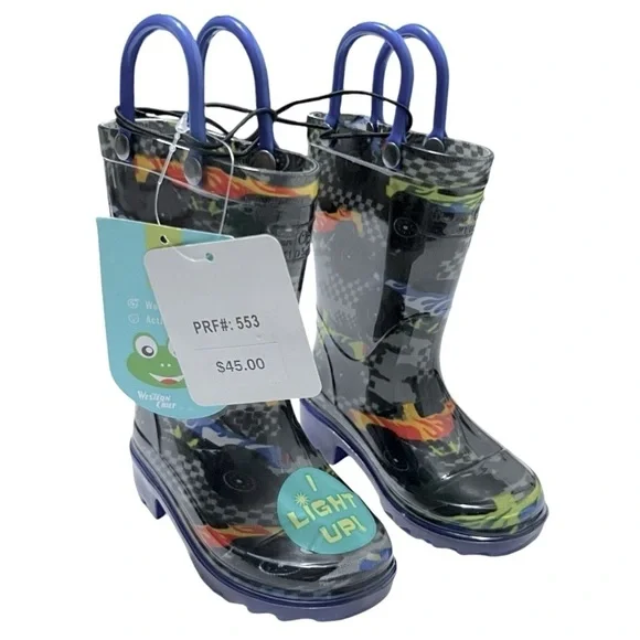 NEW Western Chief Kids Light-Up Waterproof Rain Boot, Drag Race, Toddler - Picture 1 of 10